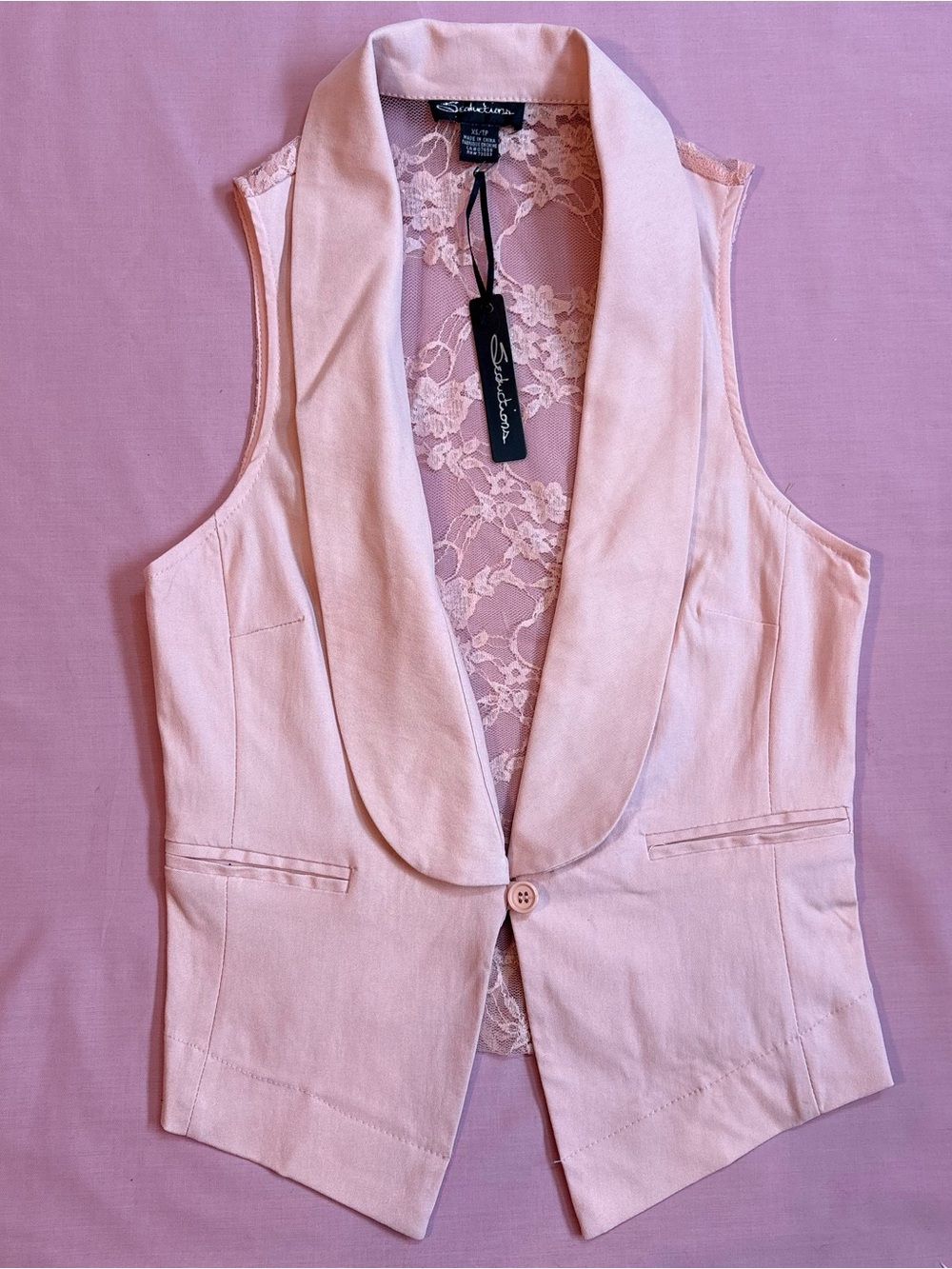 Lace-Back Vest in Soft Blush Pink